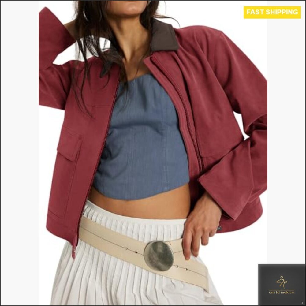 Faux Suede Cropped Jacket Fleece Lined Zip Up Casual Outerwear with Pockets - Picture 4 of 7